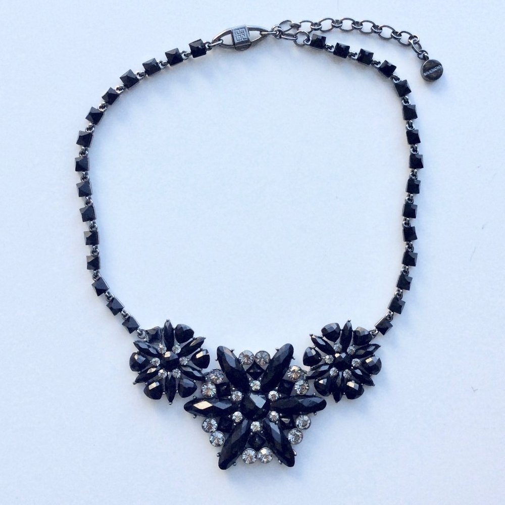 Givenchy Floral Jet and Black diamond Necklace